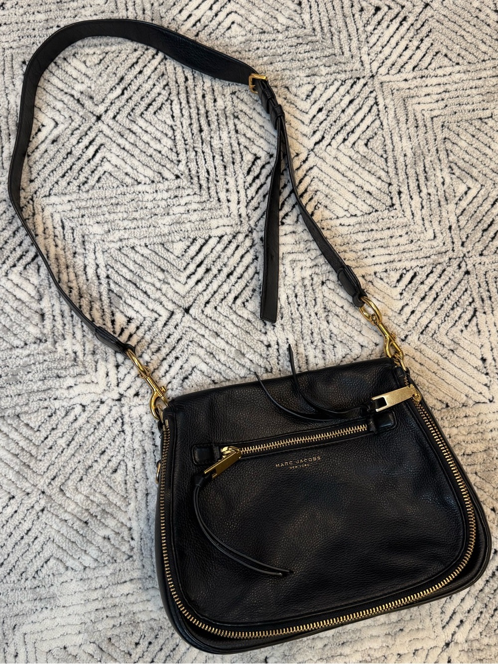 Marc Jacobs Black Leather Crossbody Bag with Gold Hardware